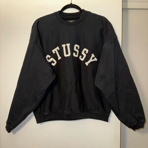 Stussy Medium Sun Faded Oversized Crew Neck Sweatshirt Black White Graphic EUC